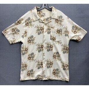 Weathered Dye Crossings Mens Button Up Shirt Floral Vacation 100% Cotton Large